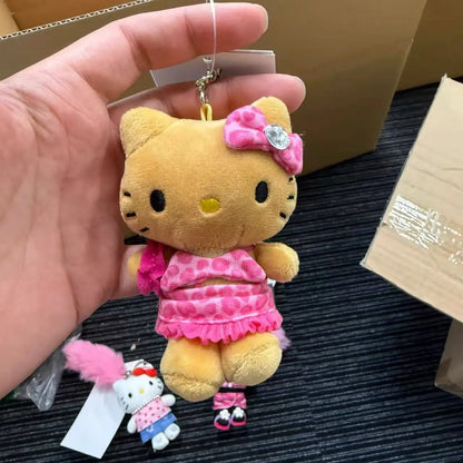Cartoon JK Uniform Hello Kitty Y2K Gal Black Skin pink Leopard plush Doll Backpack Keychain Sanrio Stuffed  KT cat toys Pendant