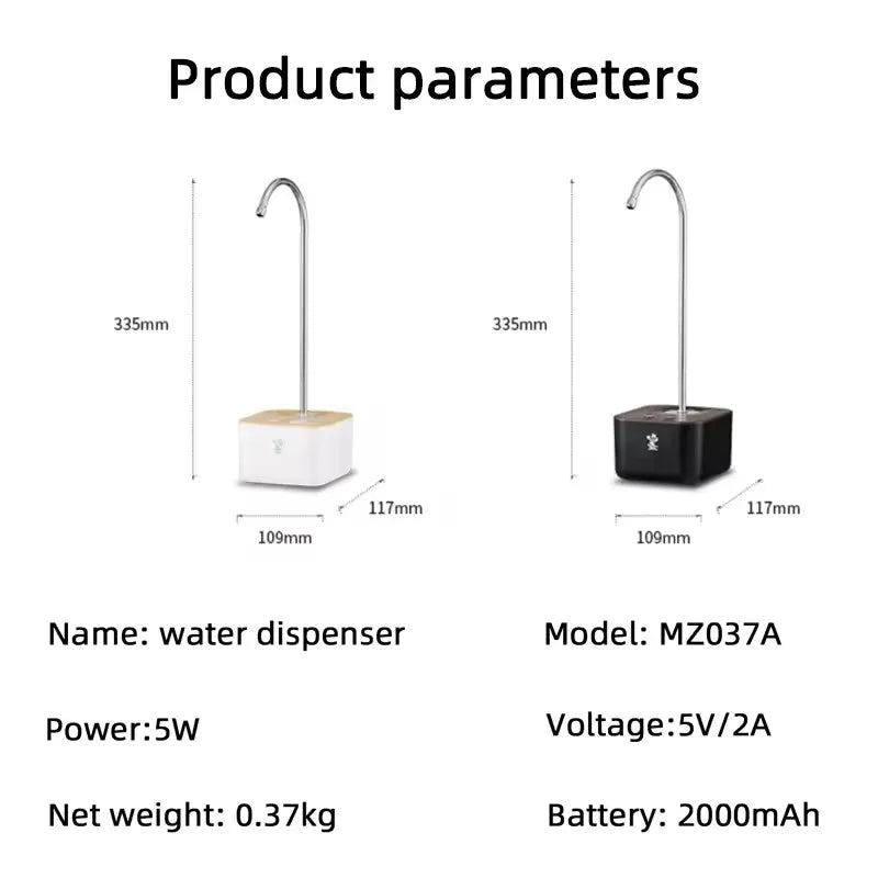 Intelligent Water Dispenser USB Electric Water Bottle Pump 2 Gear Quantitative Bucket Bottle Dispenser Wireless Pump 2000mAh