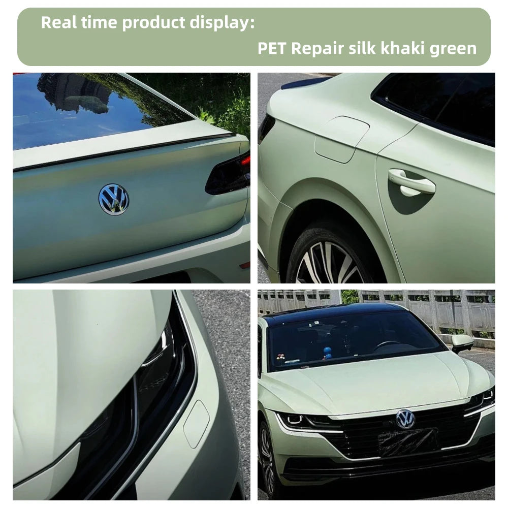 Matte Satin Khaki Green Full Car Wrap Vinyl PVC PET Auto Body Sticker Color Changing Film Roll Paint Protection 1.52X18M