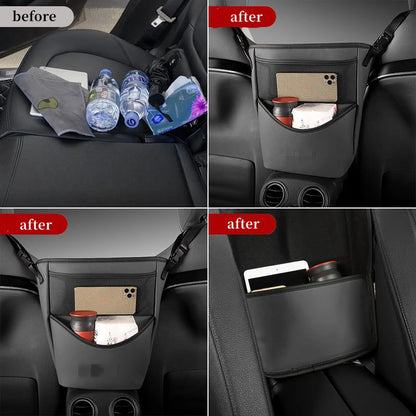 Car Seat Middle Hanger Storage Bag PU Leather Universal Car Seat Gap Organizer Hanging Handbag Holder Net Pocket Stowing Tidying