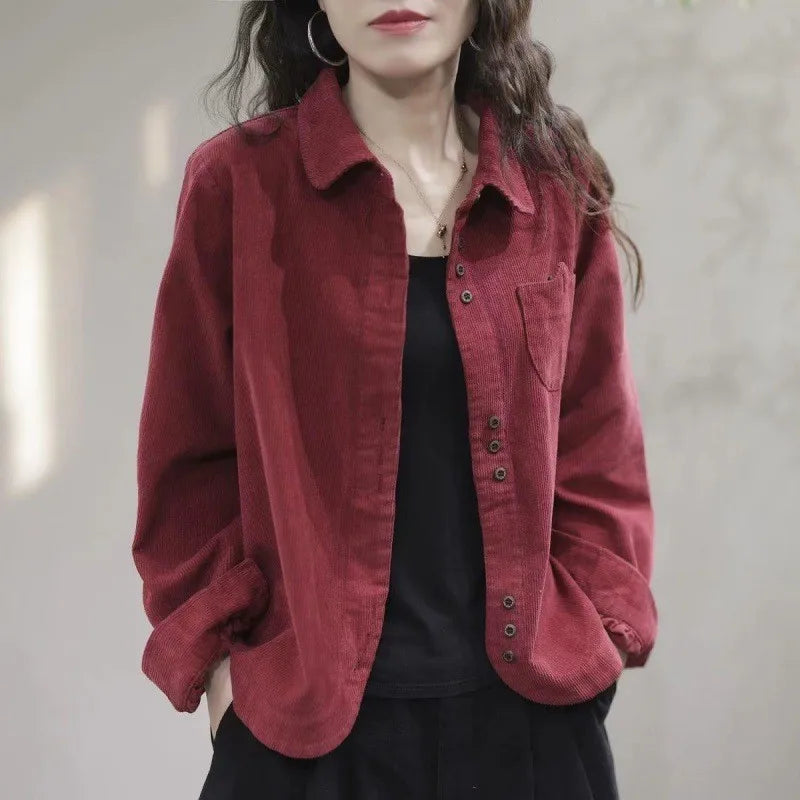 New Long Sleeve Corduroy Shirt Women Clothing Autumn Winter Fashion Casual Solid Color Cotton Top Womens Cardigan Blouse 2024