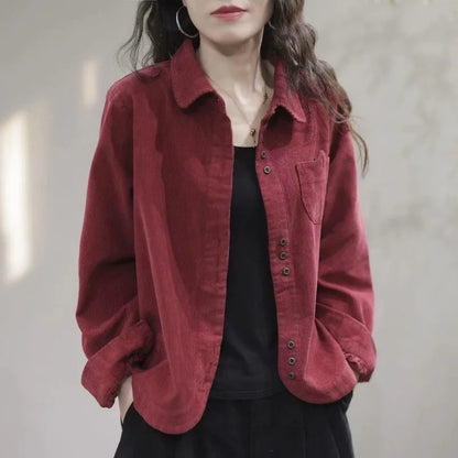 New Long Sleeve Corduroy Shirt Women Clothing Autumn Winter Fashion Casual Solid Color Cotton Top Womens Cardigan Blouse 2024