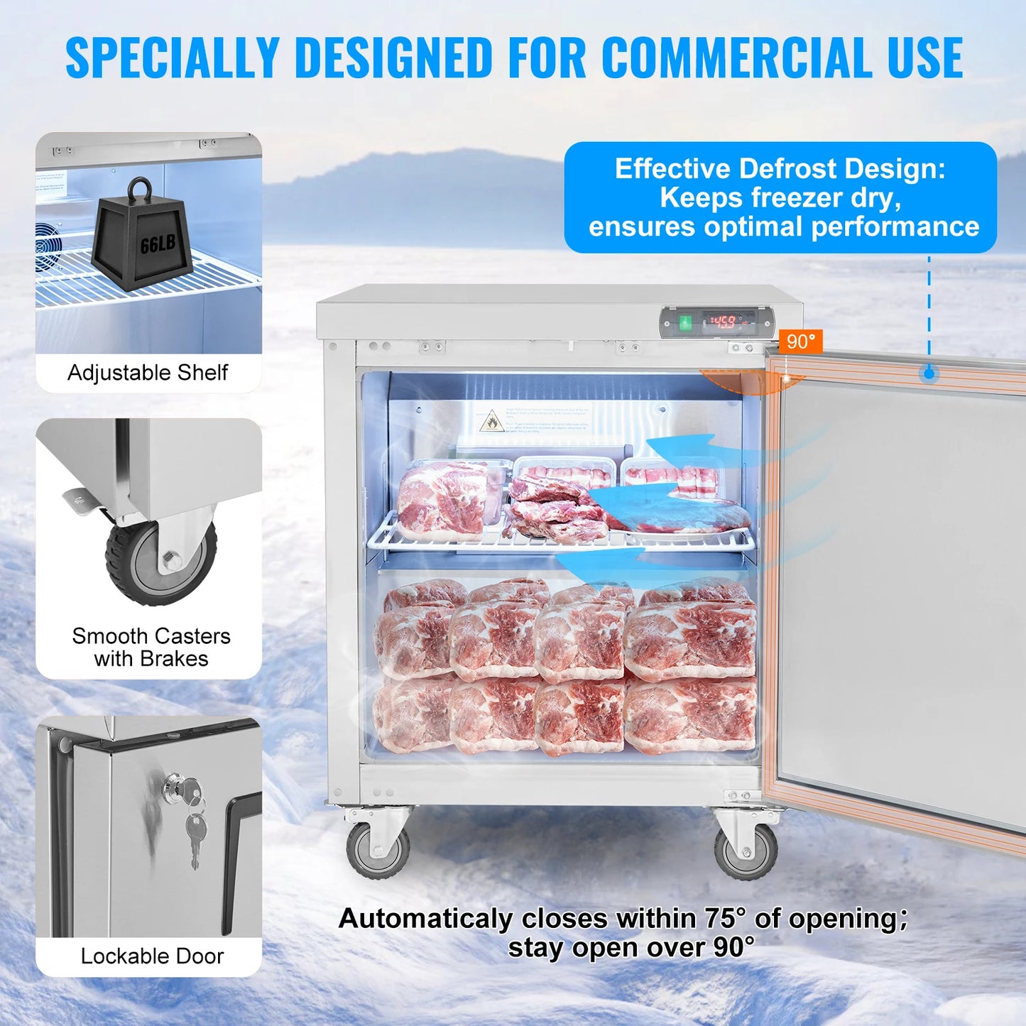 SucceBuy Commercial Frozen Refrigerator Sandwich Salad Prep Table 7.4Cu.Ft Food Prep Frost Free Refrigerator for Restaurant