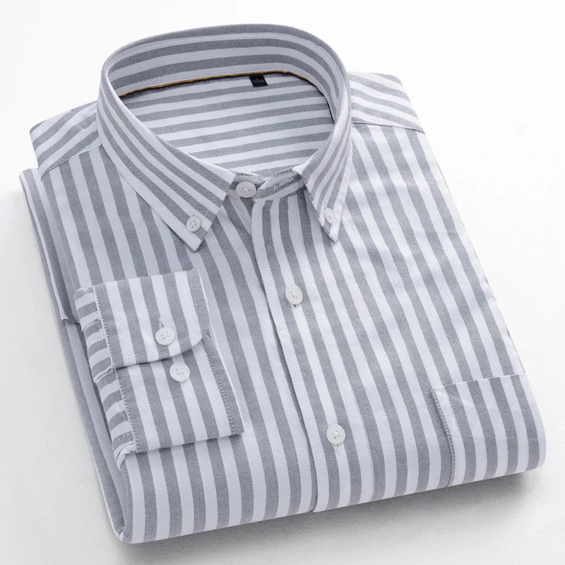 Fashion Korean Popular Clothes 100% Cotton Striped Long Sleeve Shirts for Man Casual Plain Shirt Trends Designer Tops