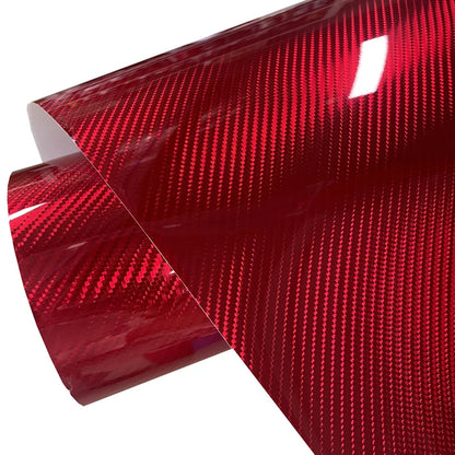 Premium PET Glossy 5D Chrome Red Carbon Fiber Vinyl Wrap Film DIY Self Adhesive Decal Sticker Motorbike Car Wrapping Foil