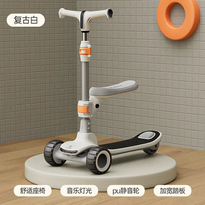Foldable children's scooter for ages 2–8: LED-lit scooter ride-on scooter toy car for older children