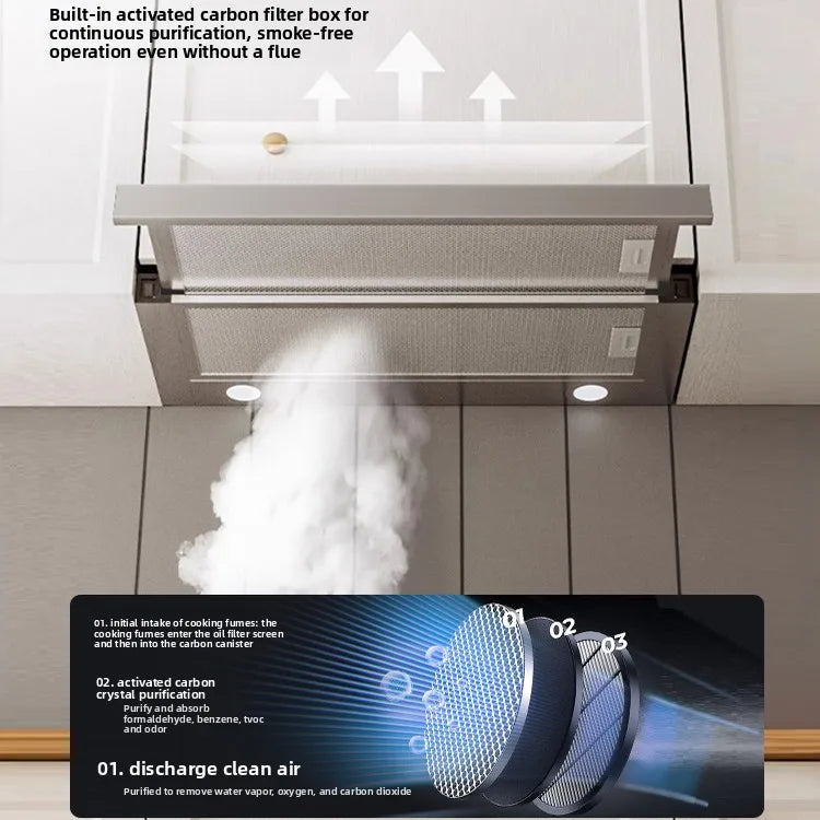 Internal circulation range hood, pull-out range hood, built-in mini home/small apartment concealed range hood