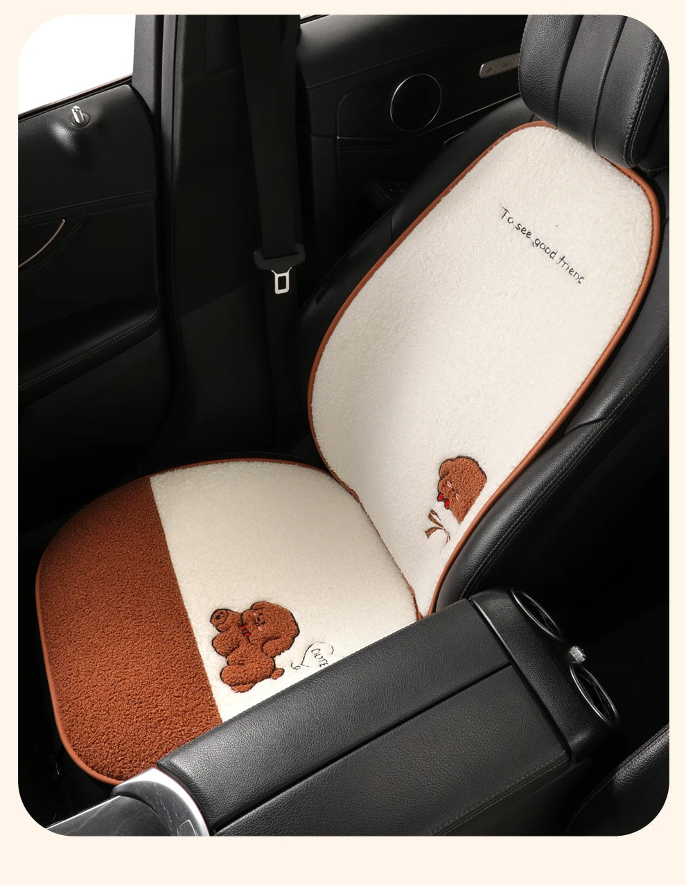 5 Seats Funny Puppy Car Seat Cover Fleece Fabric PU Leather Warm Comfortable Quick Installation Fits Most Cars