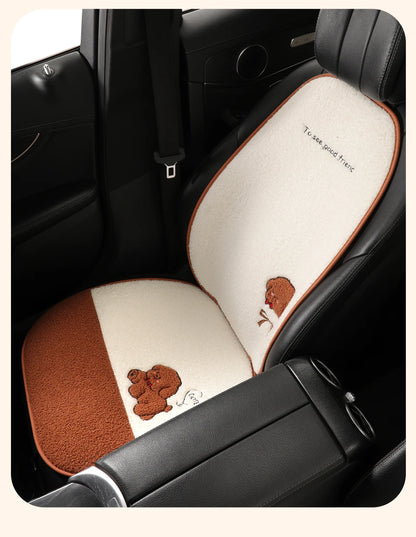 5 Seats Funny Puppy Car Seat Cover Fleece Fabric PU Leather Warm Comfortable Quick Installation Fits Most Cars