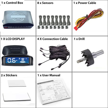 LCD Monitor 4 Sensor Radar Detection System 12 Color Backlight Display 12V Parking Sensor Reverse Assist Kit