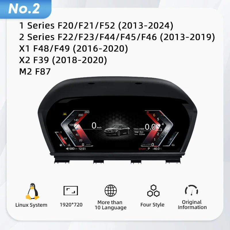 LCD Dashboard for BMW E90 E70 E71 E60 E81 E87 F10 F20 F30 F32 F06 E84 F48 E83 F25 F26 F15 Speedometer Digital Display Cluster