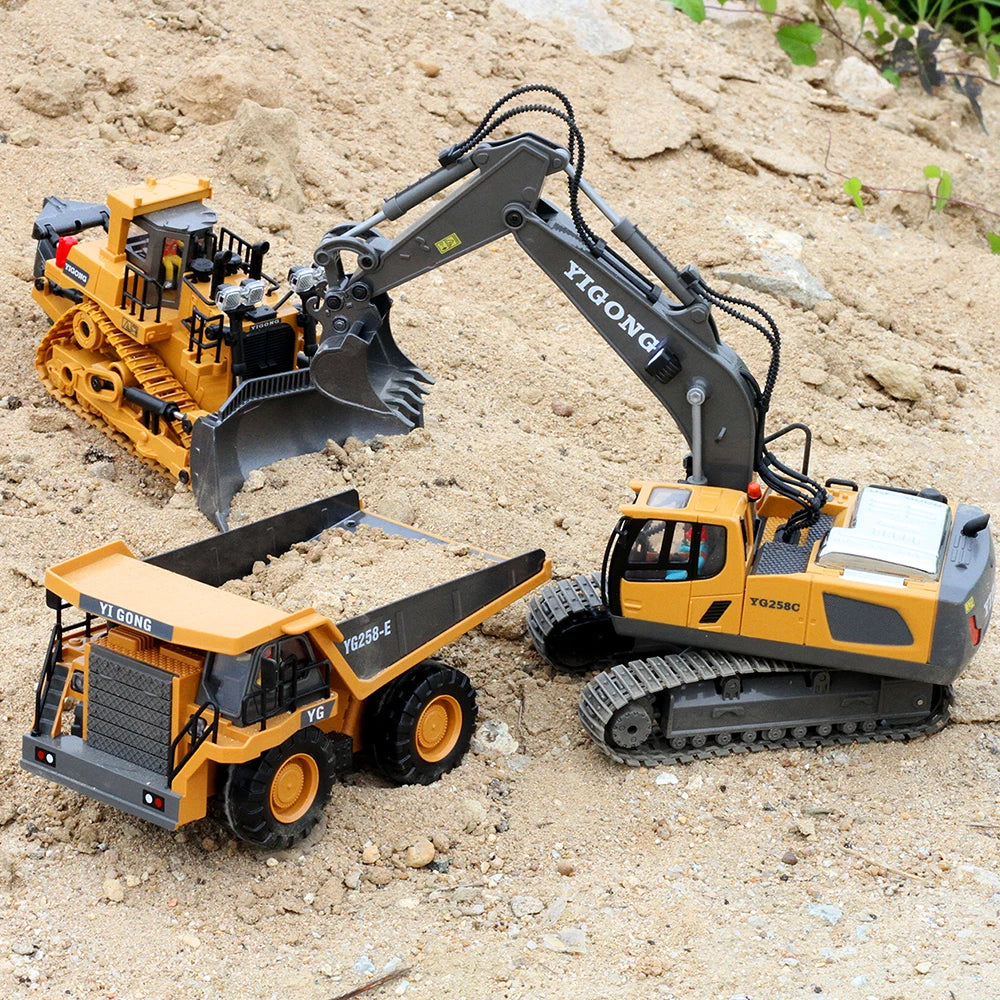 4WD RC Excavator Bulldozer Alloy Dump Truck Electric Remote Control Loading and Unloading Construction Vehicle Model Toy Gift