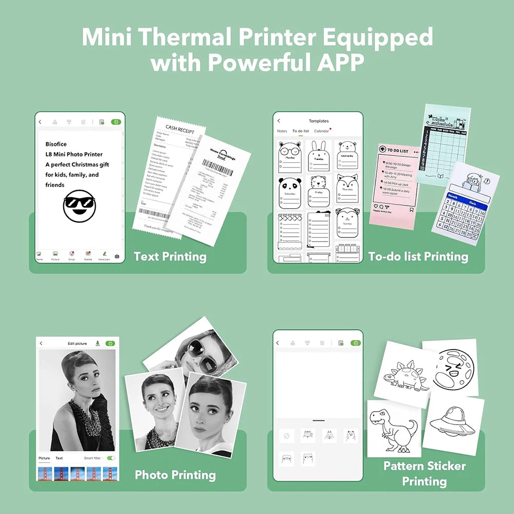 Portable Printer Mini Pocket Wireless Bluetooth Thermal Printers for Android iOS Smartphone  BT Inkless Printing Gift for Kids