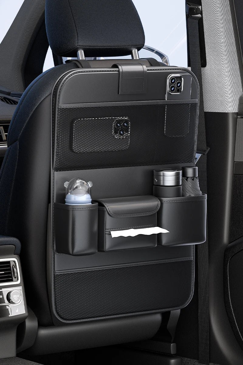 Car Seat Back Storage Bag Large Capacity Multi-Pocket Backseat Organizer Foldable Dining Table Tablet Tray Hanging Bag