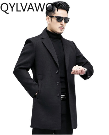 QYLVAWOY Man Jacket Double-faced Woolen New Autumn Winter Jackets Mid-Length Trench Coat Slim-fit Clothes for Man High Quality