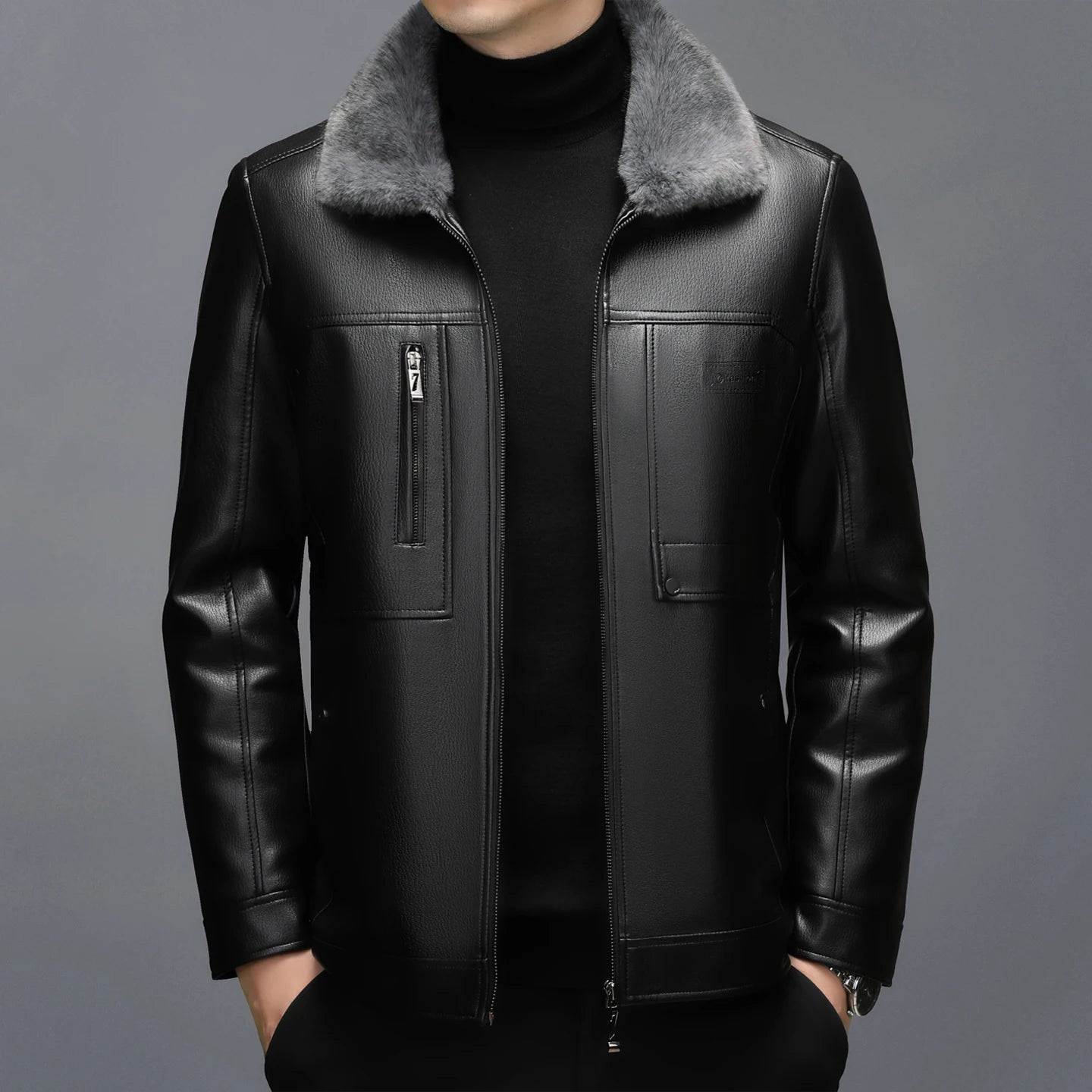 YXL-3302 Spring And Autumn Men's Genuine Leather Coat With Fur One Piece Collar Sheepskin Short Top Thickened And Warm Winter