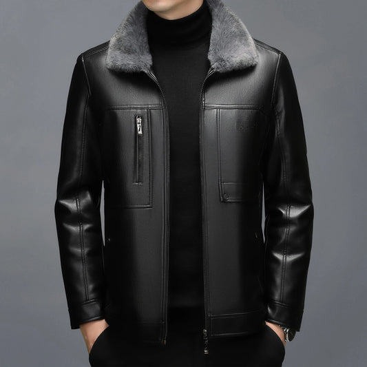 YXL-3302 Spring And Autumn Men's Genuine Leather Coat With Fur One Piece Collar Sheepskin Short Top Thickened And Warm Winter