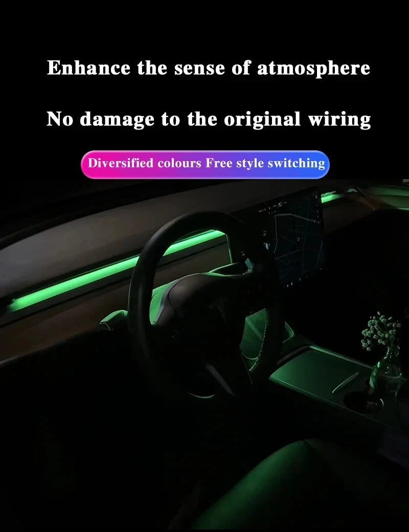 For Tesla Model 3 Model Y Car Ambient Light 60 Seconds Automatic OFF Module With USB Expansion Dock RGB APP Dashboard Lighting