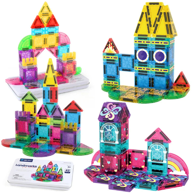 42PCS Mini Magnetic Tiles Travel Size Magnetic Construction Toys with Storage Box Magnetic Blocks Building Toy for Kids