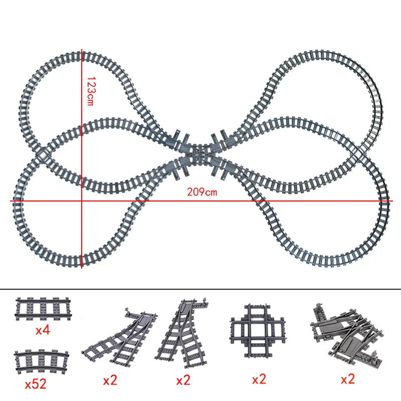 City Trains Flexible Tracks Forked Straight Curved Rails Switch Building Block Bricks High-Tech Creative Toys for kids gifts