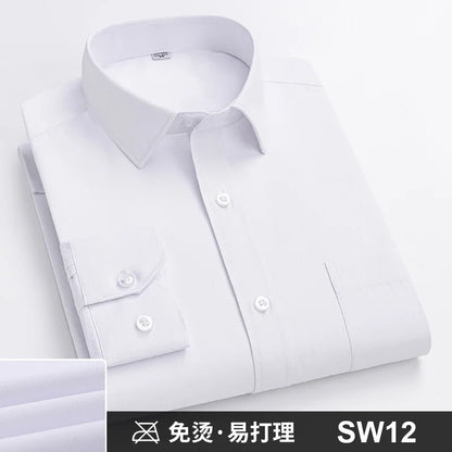 Men's Formal Shirt Long Sleeve S~8XL Oversized Office Solid Color Striped Anti-wrinkle Non-ironing Fashion Business White Shirts