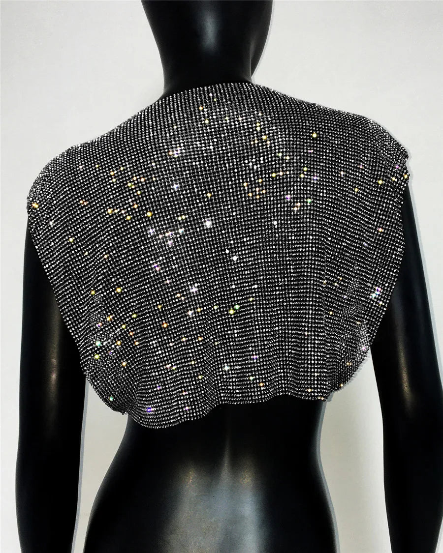 Shiny Rhinestone Metal Sequins Crop Tops Summer Women Sexy Round Neck Handmade Camisole Nightclub Party Club Tank Tops