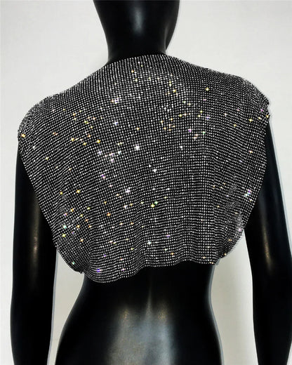 Shiny Rhinestone Metal Sequins Crop Tops Summer Women Sexy Round Neck Handmade Camisole Nightclub Party Club Tank Tops