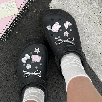 Hello Kitty Silvery Series Shoe Charms Set Girls Women Shoe Charms DIY Hole Shoes Detachable  Hole Shoes Slippers & Clogs