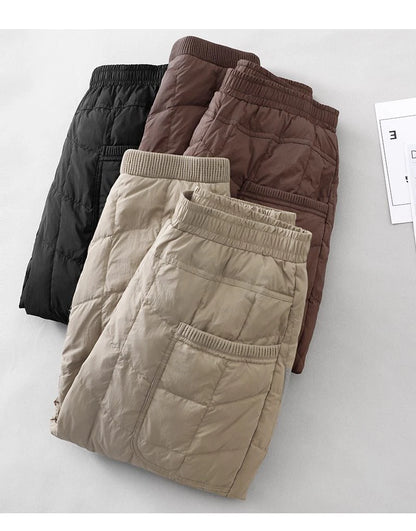 Women's Quilted Pants Casual Lightweight Thickened Warm Harem Style Straight Leg High Waist Long Trousers Winter Fashion