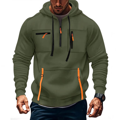 Men's Casual Sports Hoodie 2025 New Fashion Pocket Zipper Hooded Sweatshirt Solid Color Loose Coat Outdoor Running Streetwear