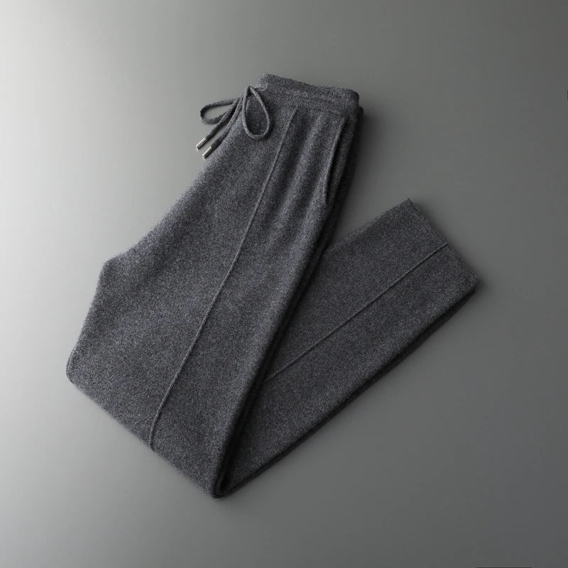 MVLYFLRT 2026 Men's Autumn Winter Elastic Waisted Knitted Pants 100% Cashmere Small Leg Casual Straight Leg Thickened Warm 2472