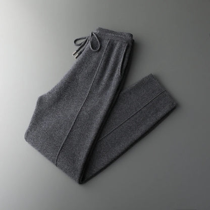 MVLYFLRT 2026 Men's Autumn Winter Elastic Waisted Knitted Pants 100% Cashmere Small Leg Casual Straight Leg Thickened Warm 2472