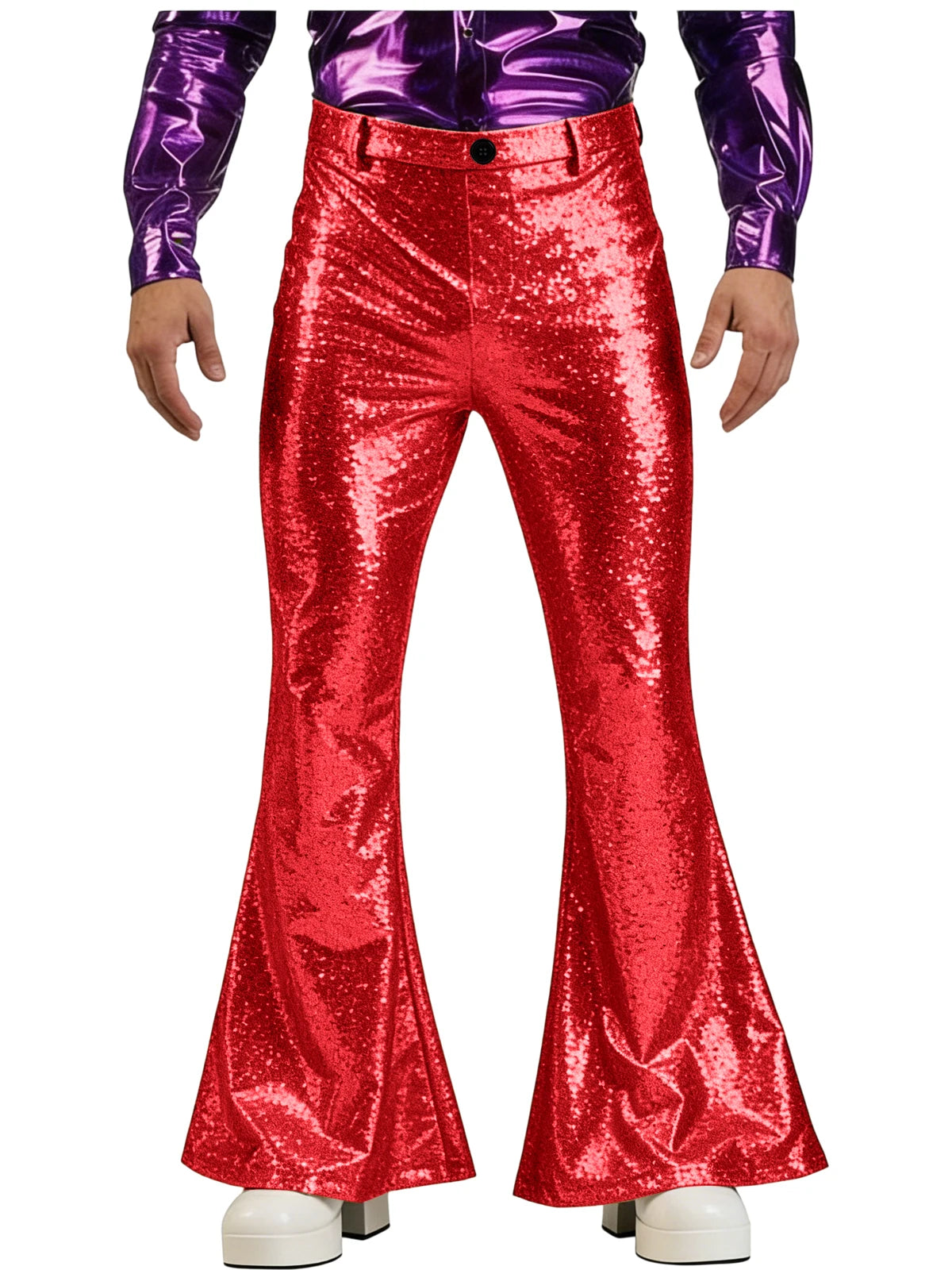Men's Sequin Flare Pants High Waist Sparkly Bell Bottom Trousers Shiny Glitter Stretchy Breathable for Stage Performance Party