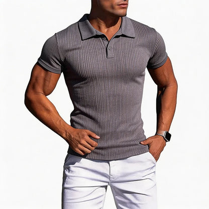 Summer Men's Slim Fit Polo Shirts Short Sleeve Stretch T-Shirts Retro Lapel Striped Knitwear Casual Stylish Golf Workout Tee 5XL