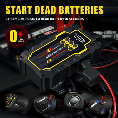 CEYYOR Car Jump Starter With Built-in Air Compressor,Portable 12V 4000A Booster Starting Device With LED Lights & Pressure Gauge