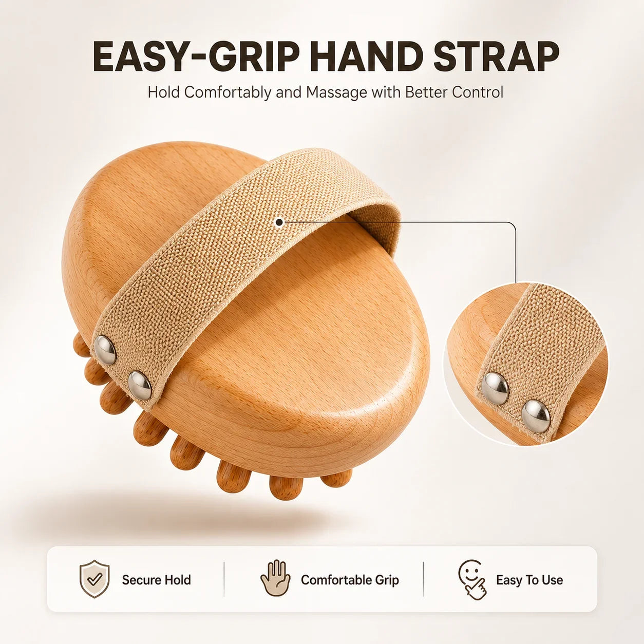 Wooden Body Massage Brush Handheld Massager with Strap, Natural Wood Massage Tool for Back Legs Waist Relaxation Home Spa Care