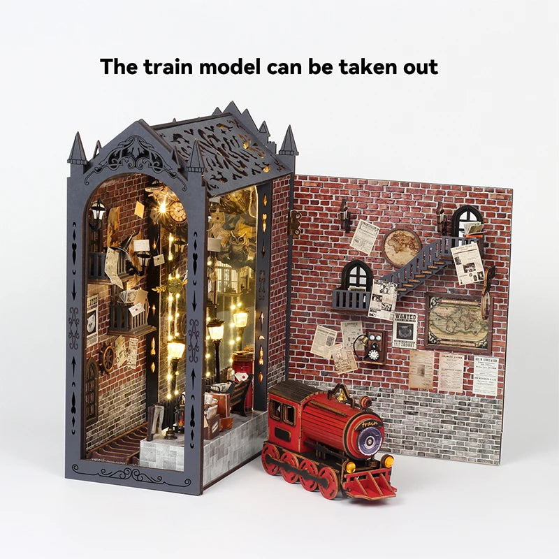 DIY 3D Puzzles Wooden Book Nook Kits Bookend Wooden Doll House Bookshelf Insert Decor Assembly Building Model Toys For Xams Gift