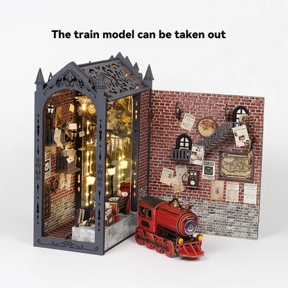 DIY 3D Puzzles Wooden Book Nook Kits Bookend Wooden Doll House Bookshelf Insert Decor Assembly Building Model Toys For Xams Gift