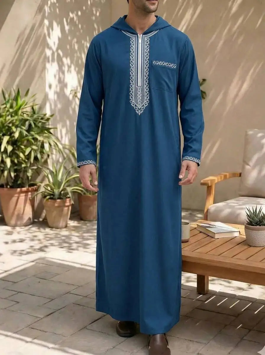 Loose-fit Embroidered Men's 2026 Casual Hooded Clothing 2026 Muslim Long Dress Robe Abaya Ramadan Dubai Luxury Islam Elegant