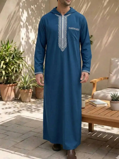 Loose-fit Embroidered Men's 2026 Casual Hooded Clothing 2026 Muslim Long Dress Robe Abaya Ramadan Dubai Luxury Islam Elegant