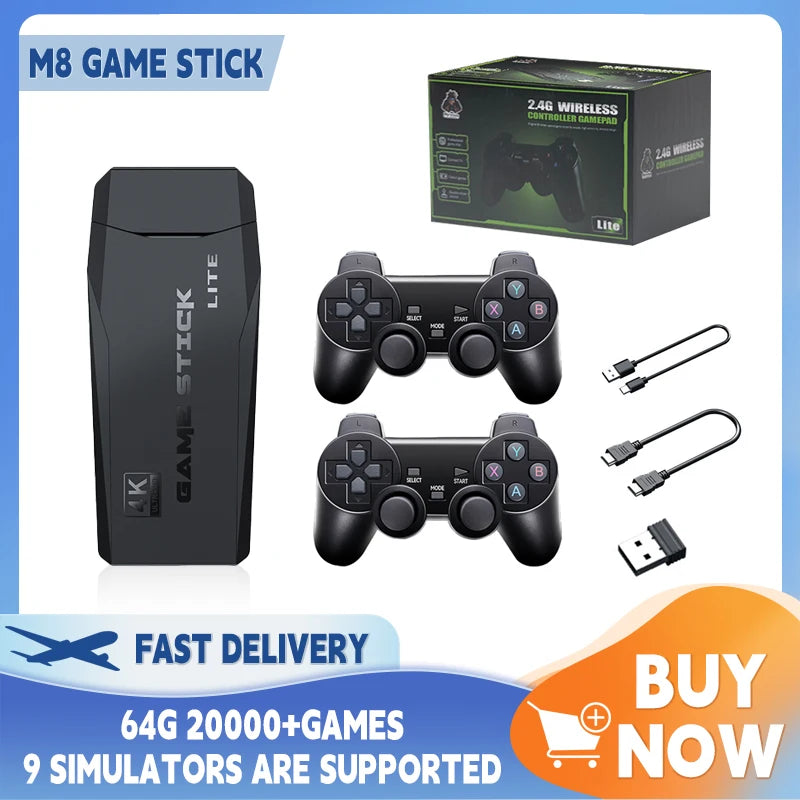 2026NEW M8 Video Game Console 64G 20000 Games Retro handheld Game Console Wireless Controller Lite 4K Game Stick For Xmas Gifts