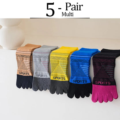 5 Pairs Men's Sports Five Finger Socks Colorful Compression Quick-Drying Sweat-Absorbing Fitness Cycling Hiking Split Toe Socks