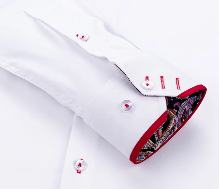 2025 Spring/Fall Men's Slim Fit Long Sleeve Shirts Free Iron Chinese Double Collar Trend White Fashion Business Casual Shirt