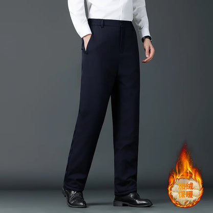 Winter Dad Pants Outdoor Cotton Pants Men Fleece Lined Thickened Casual Pants Lamb Wool Men's Warm Knee Pads Casual Pants
