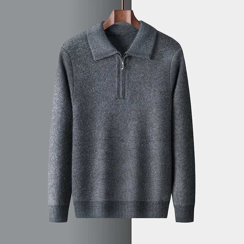 New Men Cashmere Sweater for Warm Comfort Knitted Long Sleeved O-neck Zipper Pullover Alpaca Sweater Male Brand
