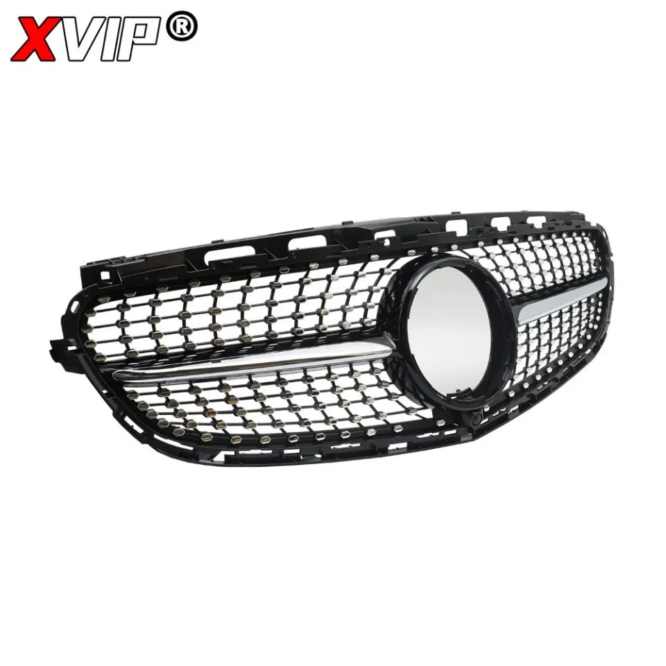 XVIP Chrome Black Diamonds Style Upper Grille Grill For Mercedes Benz E-Class W212 4 Door 2014-16 E200 E250 E300 E350 E400 E500