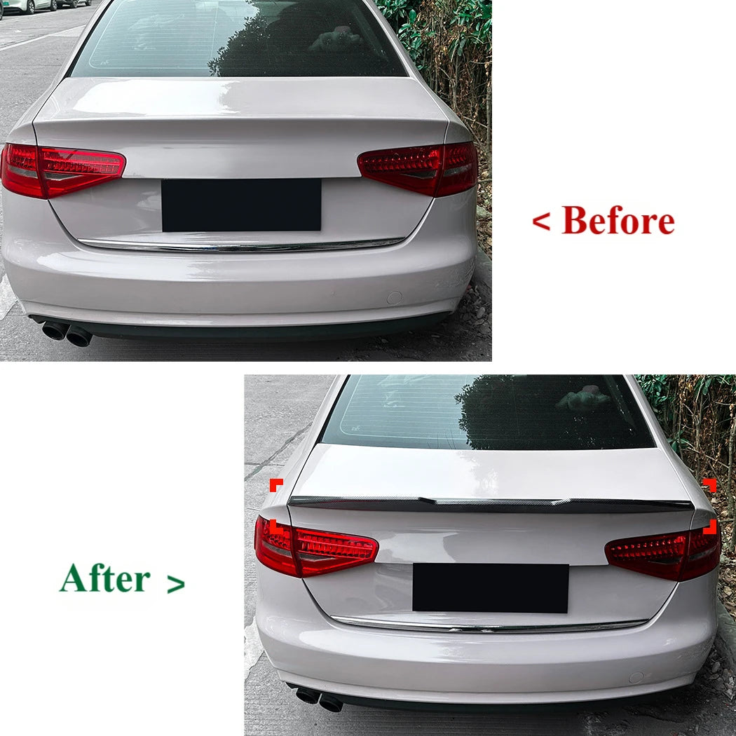 PSM Style For Audi A4 S4 B8 2009-2016 Car Rear Tail Trunk Roof Spoiler Body Kits Tail Wings Gloss Black / Carbon Fiber Look