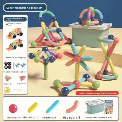 Children's Educational Boy Assembled Building Blocks with Changeable Magnetic Rods Baby Magnet Toys.