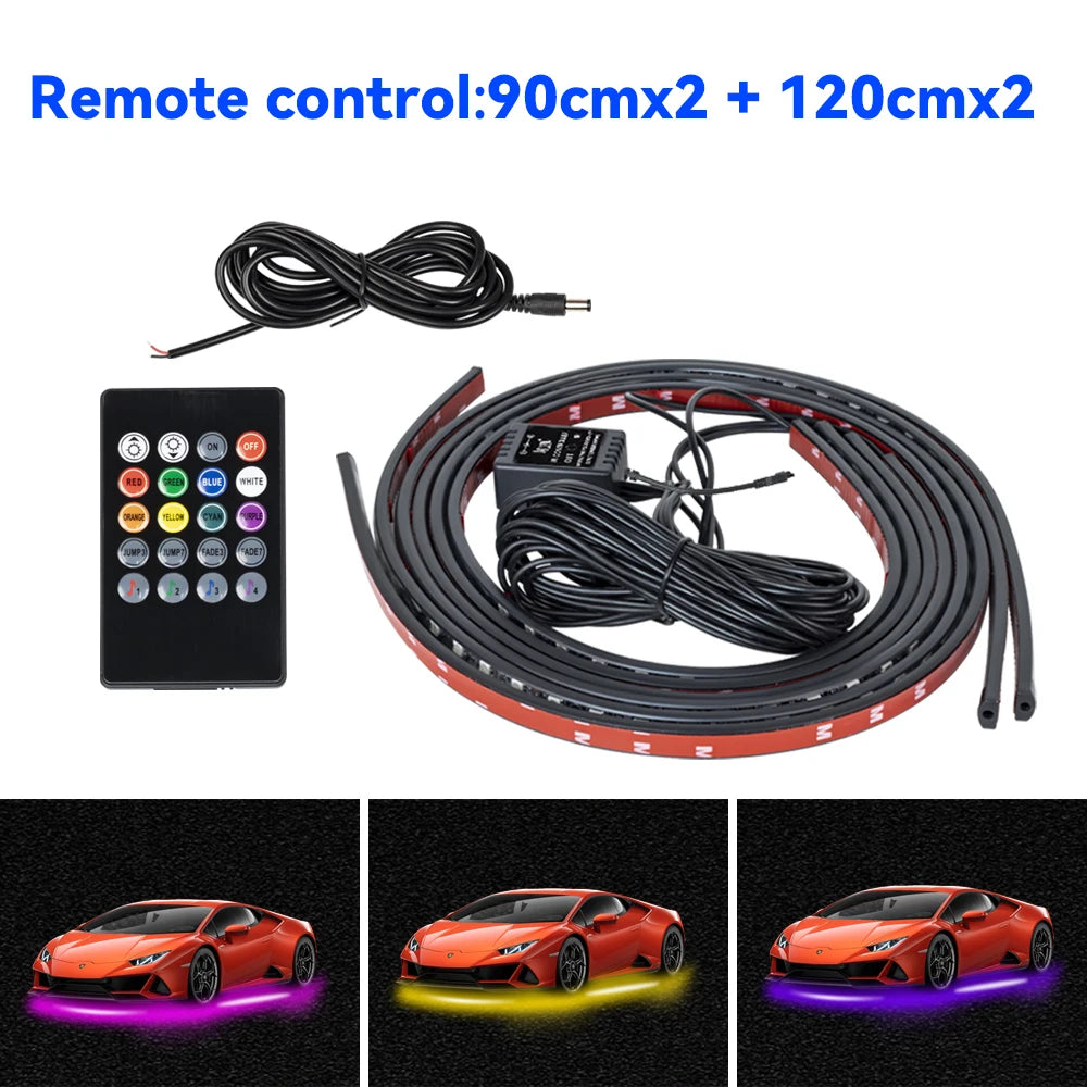 Car Underbody Light Decorative Lamp Neon LED RGB Car Underglow Bottom Light Remote/APP Control Flexible Waterproof LED Strip