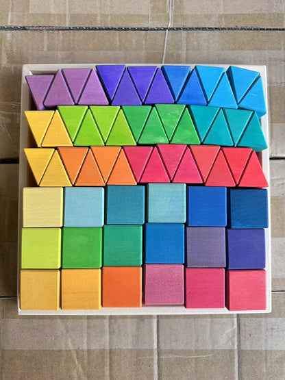 Big size Wooden  Blocks Lime Rainbow  Building Stacking Castel Step Shape Cubes Corner Stones for Kids Creative Play